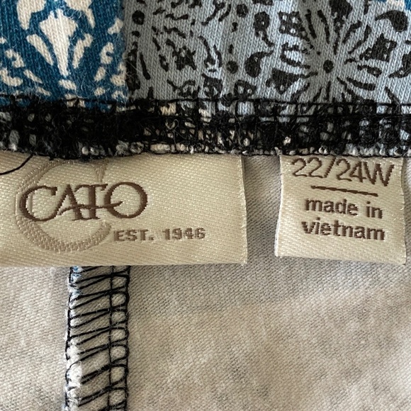CATO Women's Blue/White Fair Isle Elastic Waist Casual Leggings 22/24W Stretchy - Picture 2 of 11